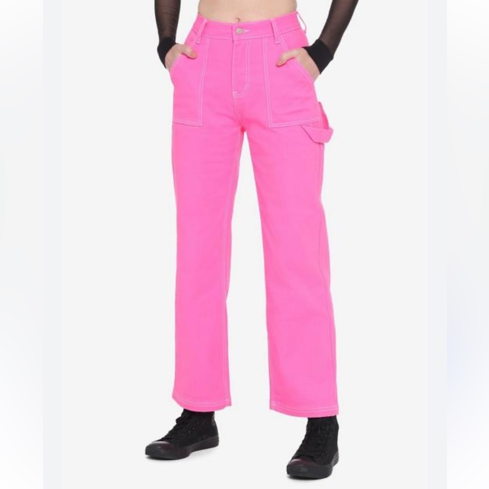 Neon hot pink Relaxed American Bazi strap Carpenter Jeans size 7 (28) grunge